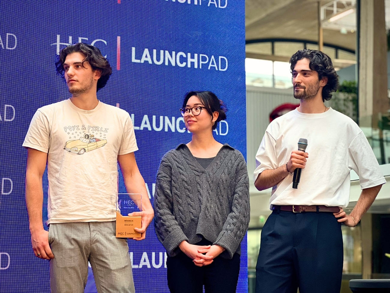 Matthieu Haguenaueur, Louise Eon, Tom Verheyrde, co-fondateurs de Resilient, remportent le prix du Jury lors du Demo Day 2024 du Launchpad